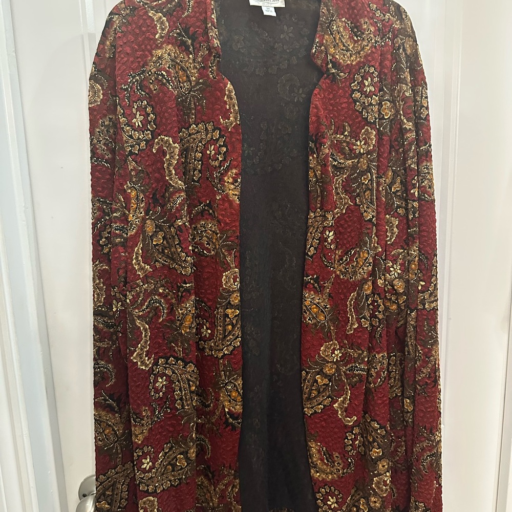 Coldwater Creek Red Paisley Blazer 3x artsy boho Lagenlook - Picture 1 of 7